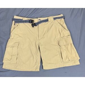 Duluth Trading Dry on the Fly Cargo Shorts Mens XL Tan 9" Hiking Belted Utility
